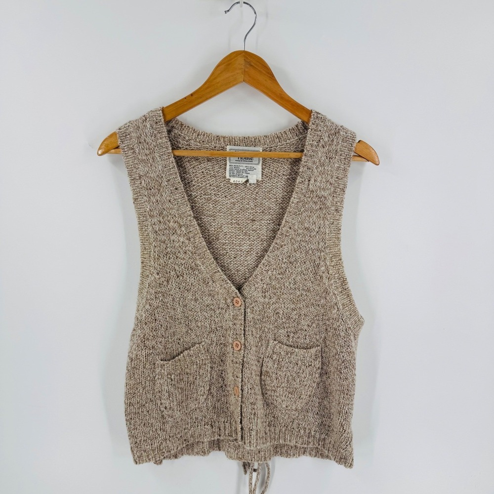 Vintage Herald House Neutral Marled Knit Sweater Vest Silk Wool Size L Granola